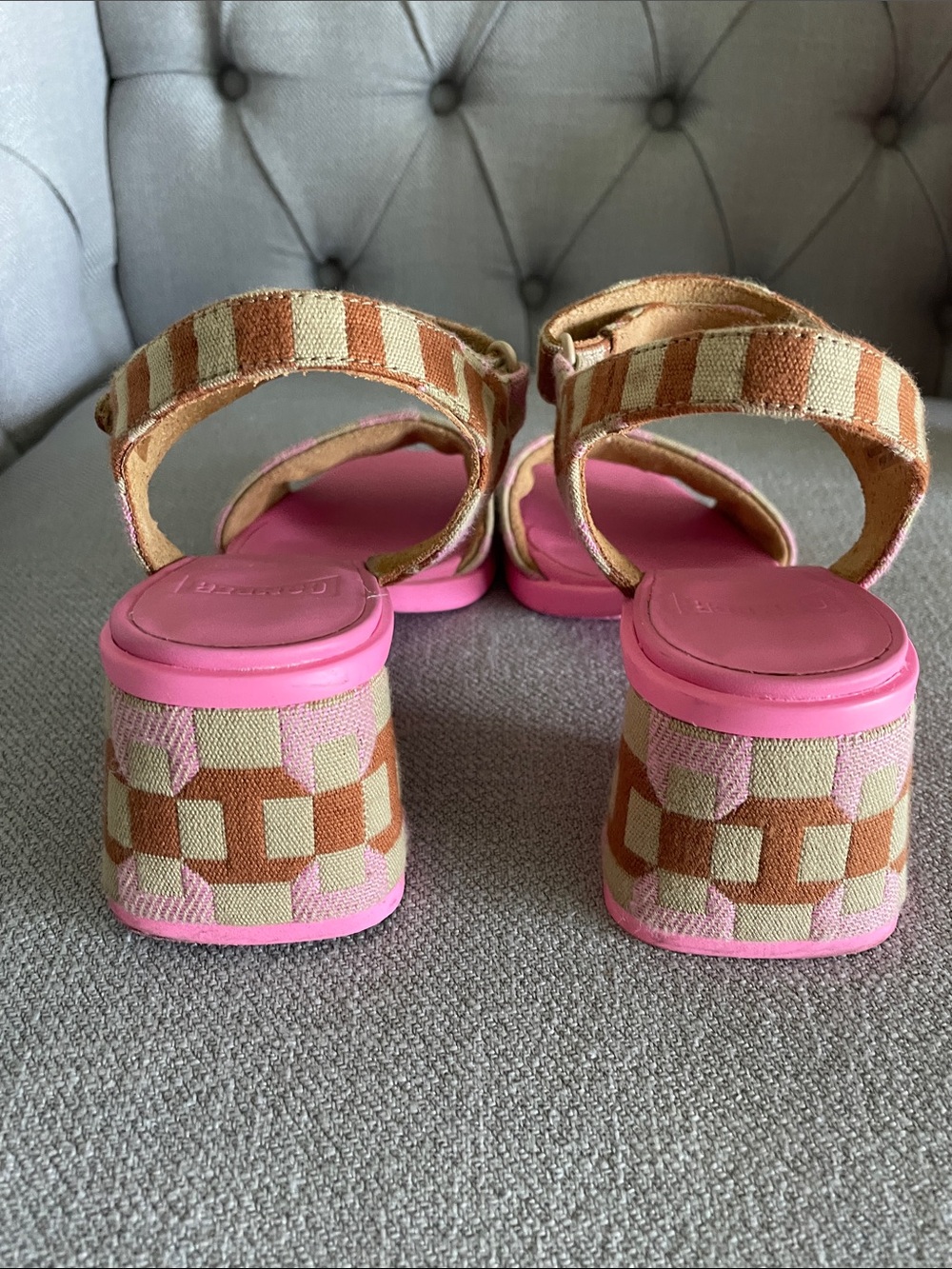 Camper Pink and Tan Patterned Strap Sandals. Excellent Condition. - Picture 2 of 4